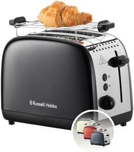 Russell Hobbs Grille pain [Pour 2 tranches] Colours Plus Inox noir (fentes extra larges, 6 niveaux de brunissage rapide, surélévation et contrôle, décongélation, réchauffage, 1600 W) Toaster 26550-56