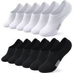 6 Pairs Invisible Ankle Trainer Socks Womens, Black White No Show Low Cut Casual Socks, Non Slip Cushioned Socks for Ladies and Girls Sneaker Canvas Shoes 3-5