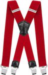 Decalen Mens Braces with Very Strong Metal Clips Wide 4 cm 1.5 inch Heavy Duty Suspenders One Size Fits All Men and Women Adjustable and Elastic X Form (Red)