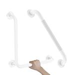 16 Inch L-Shaped Shower Grab Bar, Munzong Knurled Bathroom Balance Bar, Bathroom Mobility Aid Handrail, Wall Mounted Safety Hand Rail Support Handicap Elderly Injury Senior Assist Bath Handle,White