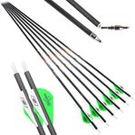 31 inch Archery Pure Carbon Arrows Spine 250/300/350/400/500/600 Hunting Arrows with 2" Feather 100 Grain Replaceable Points Targeting Practice Arrows for Recurve Compound Bow (12 PCS, Spine 300)