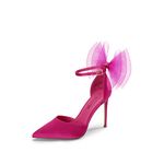 DREAM PAIRS Women's High Heels Strappy Closed Toe Stiletto Pointed Toe Mesh Bows Ankle Strap D'Orsay Sexy Dress Wedding Party Pumps Shoes, Hot Pink, 8