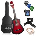 Ashthorpe 30-inch Beginner Acoustic Guitar Package (Red), Basic Starter Kit w/Gig Bag, Strings, Strap, Tuner, Picks