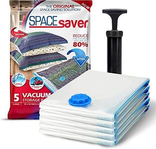Spacesaver Premium Vacuum Storage Bags. 80% More Storage! Hand-Pump for Travel! Double-Zip Seal and Triple Seal Turbo-Valve for Max Space Saving! (Large 5 Pack)