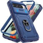 Pilaru 3 in 1 for Pixel 9 Pro XL Case with 2 Screen Protector & Kickstand Ring & Camera Cover Military Grade Drop Shockproof Protection【360 Full Body】 Case for Google Pixel 9 Pro XL,Blue