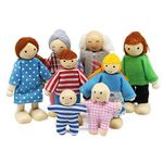 Wagoog Dolls House Dolls Family Set, Wooden 8 Mini People Figures Dolls Playset for Dollhouse Accessories Girls Kids Children Pretend Toy Gift