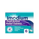 Imodium Dual Action, Diarrhoea Relief (6 Tablets), Helps Restore Gut to Natural Rhythm, with Loperamide Hydrochloride & Simeticone, Diarrhoea Tablets for Cramping, Bloating and Wind