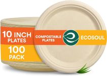 ECO SOUL [10 inch, 25 Pack Disposable Bagasse Plates | Eco-Friendly, Biodegradable, Sugarcane Paper Plates | for Serving Snacks | Birthday, Wedding & Party | Round, Beige (25 cm)