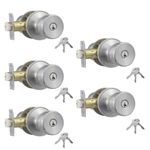 Comfhouse 5 Pack Stainless Steel Ball Entry Door Knob, Keyed-Alike Satin Nickel Entrance Door Knob,Interior/Exterior Door Knob with Lock For Bedroom Bathroom, Front Entry Door Knobs with Lock Same Key