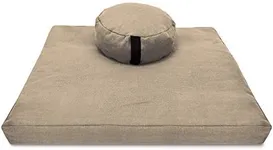 Bean's ZAFU + ZABUTON Meditation Set - Round Buckwheat Filled ZAFU Pillow + Large Cotton Filled ZABUTON Floor Pad - Natural Hemp - Traditional Tibetan Zen Mindfulness Seat Kit - Made in USA