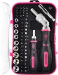 TOOLMAK Ratcheting Screwdriver Set 61pcs Socket Set & Screwdriver Bit Set with Rotatable Ratchet Handles ＆ Storage Case, Household Repair Tool Kits for Bike-Pink