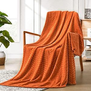 Excervent Soft Flannel Fleece Throw Blanket (Burnt Orange, 60x80 inches) Lightweight Microfiber Chevron Pattern Blankets for Sofa, Couch, Bed - Fluffy Warm Cozy Decorative