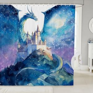 Cartoon Castle Waterproof Shower Curtains Luxury Heavy Fabric Bathroom Shower Curtain Dragon Pattern Hotel Home Dorm Bathtubs Decor Shower Curtain Machine Washable Grommet Curtain 72 x 84 Inch