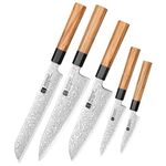 XINZUO Damascus Knife Set 5Pcs, Professional Japanese Knife Set, Sharp Knife Set for Chefs and Home Cooking, Kitchen Knife Set with Olive Wood Octagonal Handle