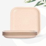 Eha Set of 6 Earth-Friendly Snack Plate | 8 inch |Snacks Serving Plates Made with Bamboo Fibers & Rice Husk Fiber | Microwave Safe Plates |Plates for Hot & Cold Servings |Sand Castle