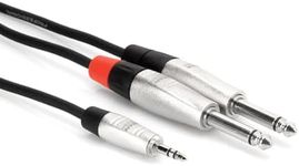 Hosa HMP-006Y REAN 3.5 mm TRS to Dual 1/4 inch TS Pro Stereo Breakout Cable, 6 Feet Cable Length, 24 AWG Oxygen-Free Copper (OFC) Conductors for Enhanced Signal Clarity