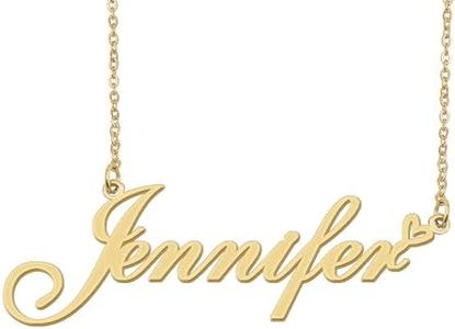 Aoloshow Jennifer Name Necklace Heart Charm Pendant 18k Gold Plated Stainless Steel Jewelry for Womens Graduation