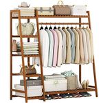 LEOPAX Bamboo Coat/Clothing/Garment Rack/Freestanding Storage Shelf with 5-Tier Shelf (130 x 40 x 140cm, Natural)