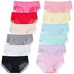 Sunvivid Teen Girls Knickers 12 Pack Cotton Lace Briefs Breathable Underwear Middle Waist Hipster Bikini Kids Soft Stretch Underpants for 8-18 Years