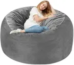 Homguava 4 FT Bean Bag Chair: 4' Bean Bags with Memory Foam Filled, Large Beanbag Chairs Soft Sofa with Dutch Velvet Cover-Grey