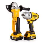 DEWALT DCK269P2-GB 18 V Twin Pack DCF899 Impact Wrench Plus DCG412 Angle Grinder Tough System Tool Box - Yellow/Black