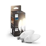 Philips Hue Smart 40W B39 Candle-Shaped LED Bulb - Soft Warm White Light - 2 Pack - 450LM - E12 - Indoor - Control with Hue App - Works with Alexa, Google Assistant and Apple Homekit