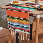 Hovico Mexican Table Runner, 14 x 84 Inch Mexican Serape Table Runner, Woven Table Runner for Mexican Party Wedding Decorations Outdoor Picnics Dining Table Birthday Parties (Orange)