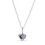 Pandora Timeless Heart sterling silver necklace with skylight blue, icy blue crystal and clear cubic zirconia