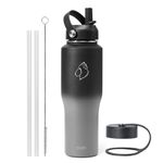 BUZIO Insulated Water Bottle with Straw 32oz Travel Mug Insulated Tumbler with Straw and Lid Travel Flask Cold for 48 Hrs Hot for 24 Hrs Fit in Any Car Cup Holder, Black&Grey