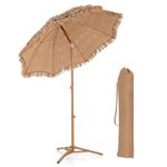 RELAX4LIFE 6.5FT Tiki Patio Umbrella with Base - Hawaiian Style Tilt Beach Umbrella w/8 Ribs, Foldable Stand, Carry Bag, Tropical Palapa Grass Pool Umbrellas, Hula Thatched Tiki Umbrella Outdoor Patio