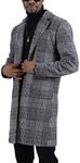 UANEO Mens Trench Coat Single Breasted Plaid Mid Long Peacoat Pea Coats (Dark Gray, XXL)