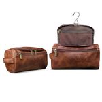 Dravina Travel Pouch- Toiletry Kit for Men & Women| Travel Shaving Kit, Makeup & Cosmetic Organizer| Hanging Dopp Kit| 25cm Water Resistant Pu Leather Bags & Vanity Case - Classic Brown