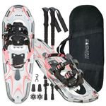 Lightweight Snowshoes for Women Men Youth Kids, Aluminum All-Terrain Snowshoes with Adjustable Trekking Poles and Carrying Tote Bag, Special EVA Padded Ratchet Binding, Heel Lift, Toe Box, 25", Pink