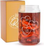 On The Rox Drinks Valentines Day Gift For Him Her Engraved 16oz Beer Soda Can Glass - Set of 1 (Candy Hearts)