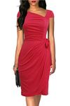 Liyinxi Women's Classic Cap Sleeves Knee Length Sheath Bodycon Cocktail Party Summer Pencil Red Coral Wrap Dresses (XL, L8022-Wtr Red)