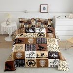 Castle Fairy Western Cowboy Comforter Set,Wolf and Dreamcatcher Bedding Set for Kids Girls Women,Adults Farmhouse Comforter,Retro Brown Khaki Quilted Duvet Set Bedroom Collection Twin Size 2Pcs