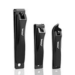 BEZOX Nail Clippers 3 Pcs - Heavy Duty Stainless Steel Straight Toenail Clippers for Thick Fingernail Toenail, Curved Blade Nail Cutters For shape Nail，Slant nail nipper for Trim Nail，Remove Cuticle