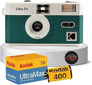 Reusable Film Camera Bundle includes a Green Kodak Ultra F9 Film Camera, Kodak Ultramax 35mm Film 36 Exposures and Clikoze Camera Film Photography Tips Card