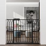 WAOWAO Baby Gate 38.58-43.31inch Extra Wide Pressure Mounted 39 40 41 42 43 Inches Walk Through Swing Auto Close Safety Black Metal Toddler Kids Child Dog Pet Puppy Cat for Stairs, Doorways, Kitchen