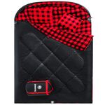 ShinHye Double Sleeping Bag for Adults with 2 Pillows, Camping Sleeping Bags Flannel Cotton 2 Person Sleeping Bags XXL Queen Size Sleeping Bag for Cold Weather Black & Red