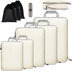 Eucomir Organizador de Equipaje 9-Set,Organizador de Maleta de Compresión Expandibles,Impermeable Organizadores de Viaje,Cubos de Embalaje,Packing Cubes,Para Viajes o Almacenamiento en Hogar,Beige