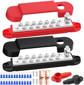 Aienxn 150A 12V Bus Bar Marine 1/4" Power Distribution Block, Battery Busbar, Automotive Busbar Terminal Block for Car and Boat, 1 x 1/4" (M6) Post, 12 x #8 (M4) Screws Terminals (Black+Red) Q-078