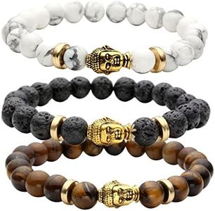JOVIVI 8MM Unisex Black Lava/Tiger Eye/Lapis Energy Stone Mala Beads with Gold Buddha Bracelets