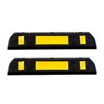 LADWA 600 mm, Pack of 2 Rubberised Car Wheel Parking Stopper for Garage Floor with Reflective Yellow Tape Curb