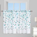 GlowSol Sheer Tier Curtains Textured Kitchen Curtains Small Window Curtain Linen Cafe Curtains Window Curtain Set for Bathroom Half Window Curtains for Living Room, Teal, 26" W x 30" L