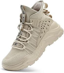 SANNAX Mens Fashion Sneaker High-Top Casual Sports Athletic Walking Shoe Running Shoes, Beige, 6.5