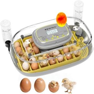 IBKINXX Incubator for Hatching Eggs-24 Egg Capacity, Automatic Egg Turner, Temperature & Humidity Control, 360° Viewing for Chicken, Duck and Quail Eggs (Yellow)