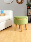 ShadowKart Ottoman Pouffes for Sitting Stool for Living Room Wooden Stools Chair Living Room Furniture Footrest Pouf Foot Stool for Office Room Decor, 16x16x17 inch, LightGreen