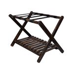 Penguin Home Luggage Rack, Foldable Mango Wood Suitcase Stand with Storage Shelf for Guest Room, Bedroom, Hotel, Heavy-Duty (Burnt Wood Finish)