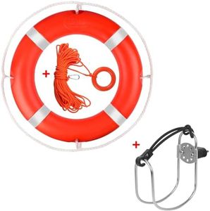 23" Life Ring,Life Ring for Pool with 98.4FT Water Floating Lifesaving Rope,Pool Life Ring with Reflective Tape,Include Ring Buoy Bracket